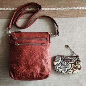 Tooled Leather Bag And Vera Bradley Coin Purse